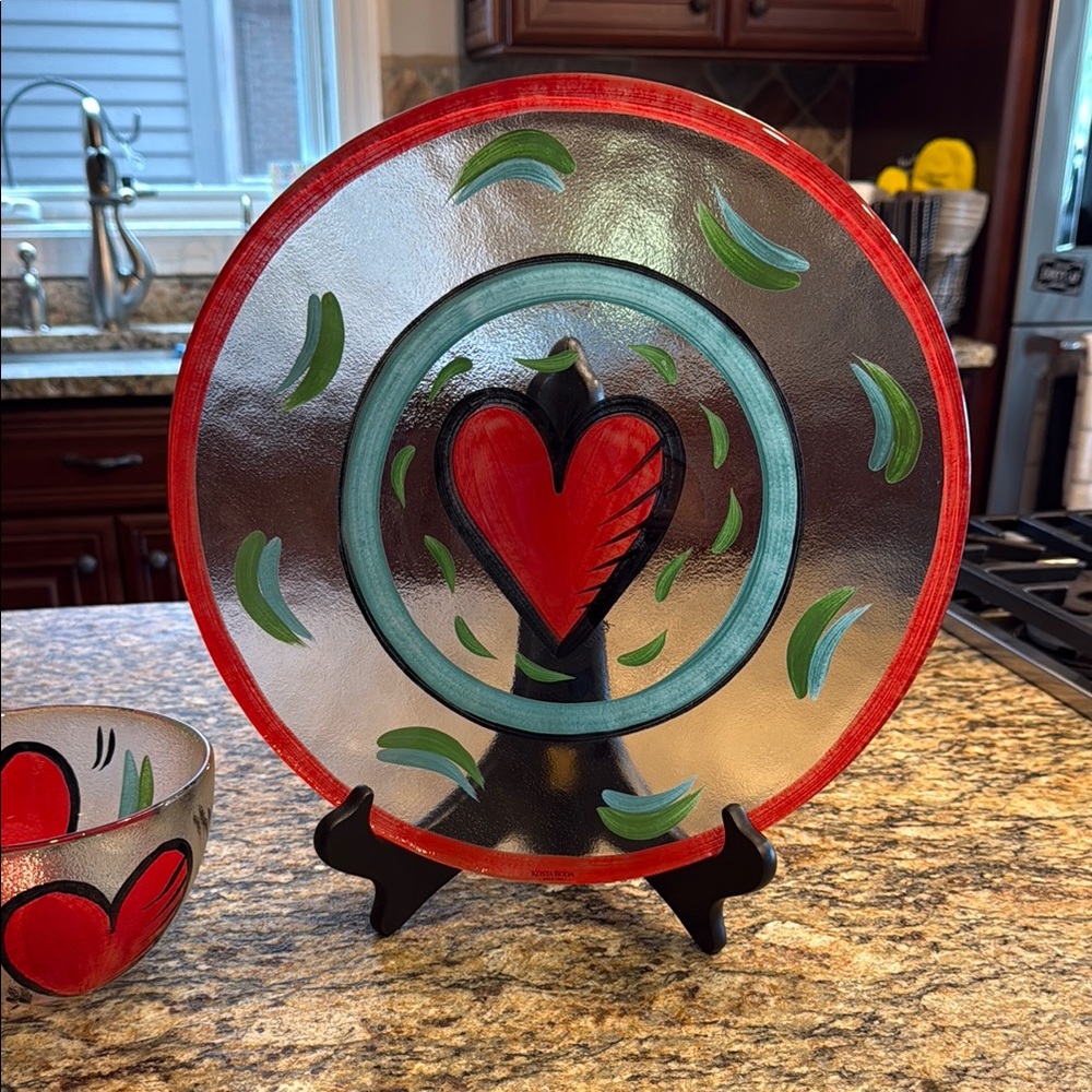 KOSTA BODA signed Heart Design Plate and Bowl collectible set